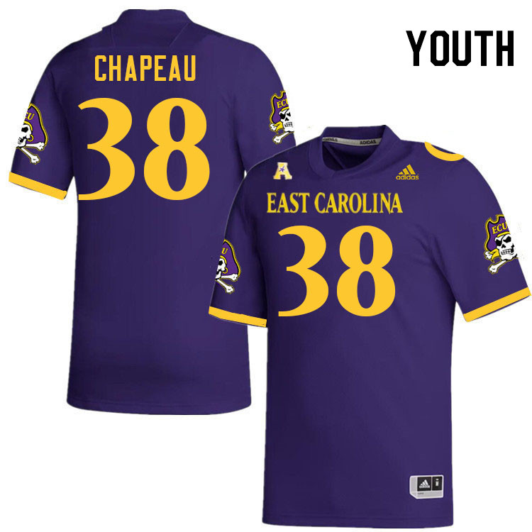 Youth #38 David Chapeau ECU Pirates 2023 College Football Jerseys Stitched-Purple - Click Image to Close